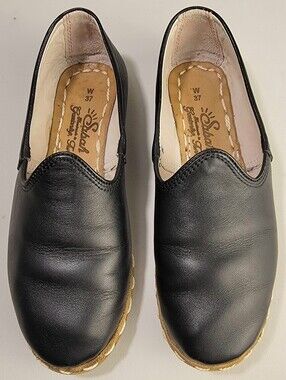 Sabah Women’s Slip On Shoes/Flats Glove Black Leather, Handmade, EU 37 US 6-6.5